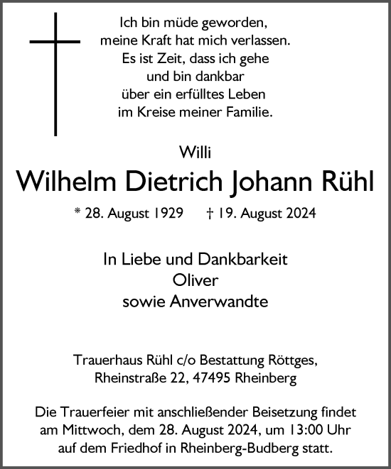 Traueranzeige von Wilhelm Dietrich Johann Rühl von Rheinische Post