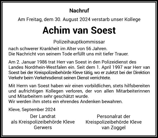 Traueranzeige von Achim van Soest von Rheinische Post