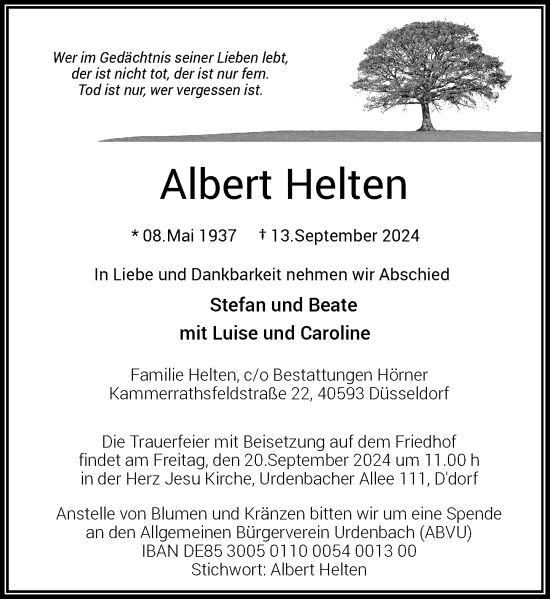 Traueranzeige von Albert Helten von Rheinische Post