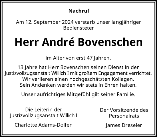 Traueranzeige von Andre Bovenschen von Rheinische Post