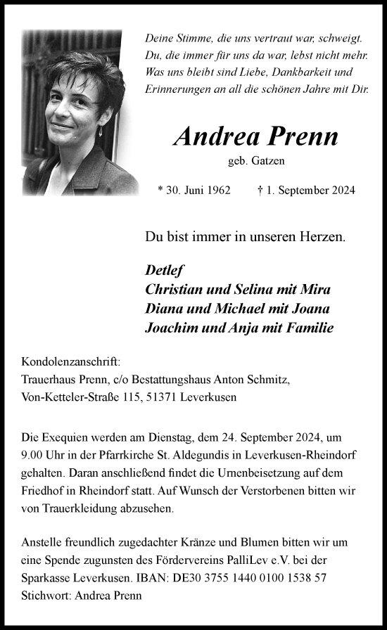 Traueranzeige von Andrea Prenn von Rheinische Post