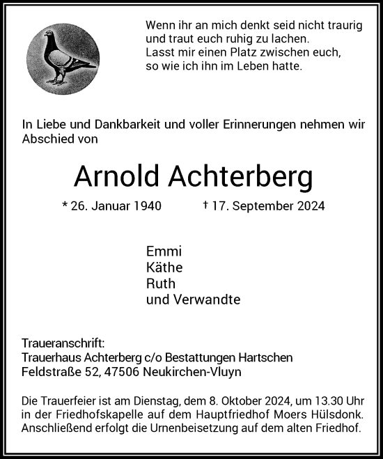 Traueranzeige von Arnold Achterberg von Rheinische Post