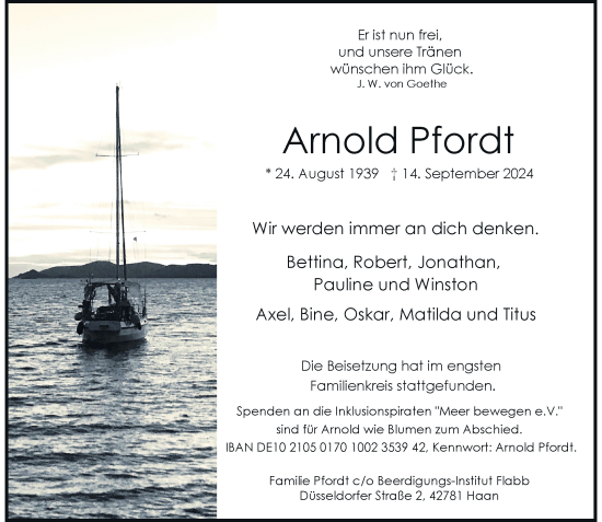 Traueranzeige von Arnold Pfordt von Rheinische Post