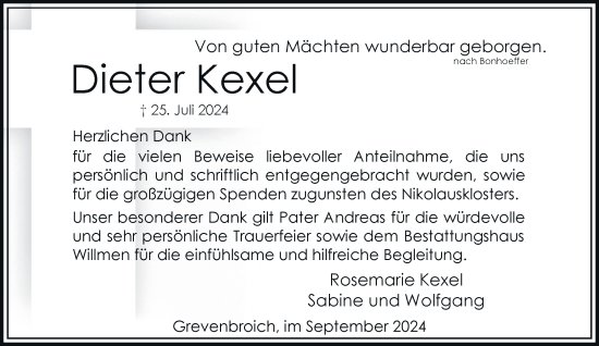 Traueranzeige von Dieter Kexel von Rheinische Post