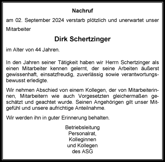 Traueranzeige von Dirk Schertzinger von Rheinische Post