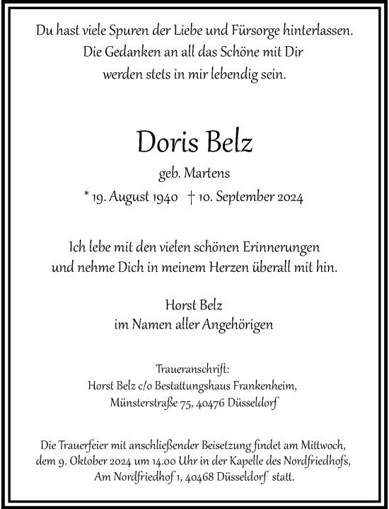 Traueranzeige von Doris Beiz von Rheinische Post