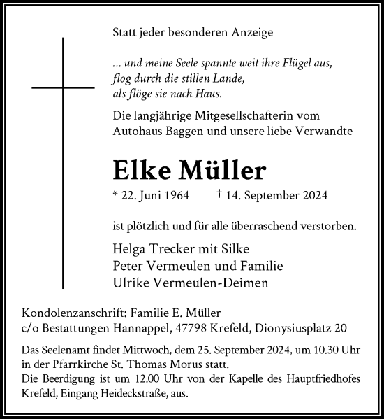 Traueranzeige von Elke Müller von Rheinische Post