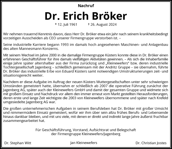 Traueranzeige von Erich Bröker von Rheinische Post