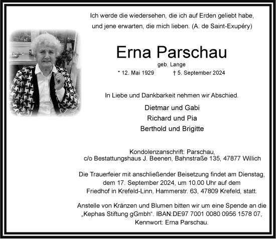 Traueranzeige von Erna Parschau von Rheinische Post