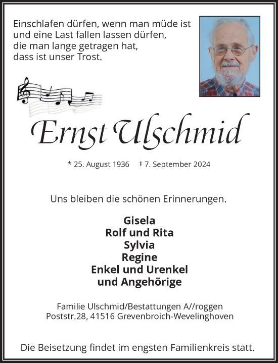 Traueranzeige von Ernst Ulschmid von Rheinische Post