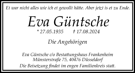 Traueranzeige von Eva Güntsche von Rheinische Post