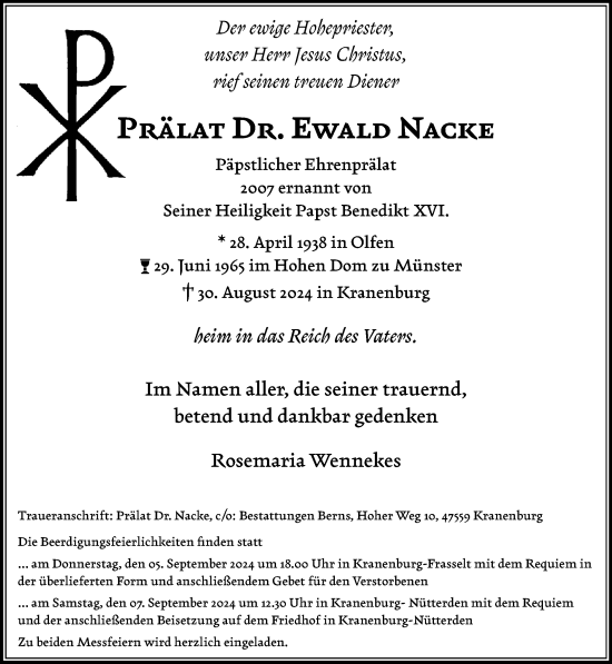 Traueranzeige von Ewald Nacke von Rheinische Post