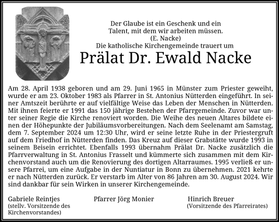 Traueranzeige von Ewald Nacke von Rheinische Post