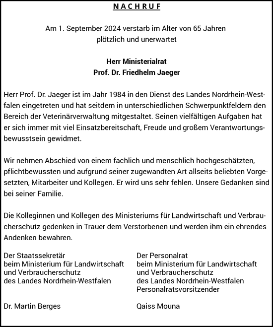 Traueranzeige von Friedhelm Jaeger von Rheinische Post