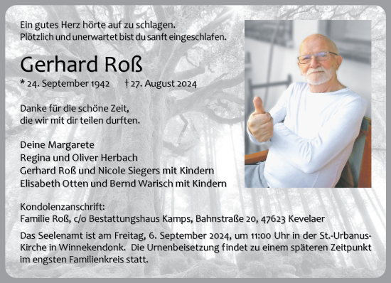 Traueranzeige von Gerhard Roß von Rheinische Post