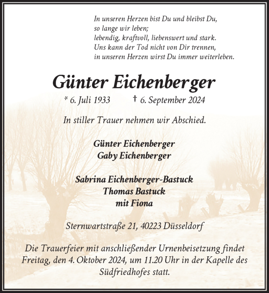 Traueranzeige von Günter Eichenberger von Rheinische Post