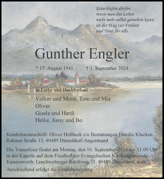 Traueranzeige von Gunther Engler von Rheinische Post