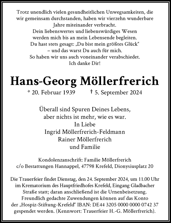 Traueranzeige von Hans-Georg Möllerfrerich von Rheinische Post