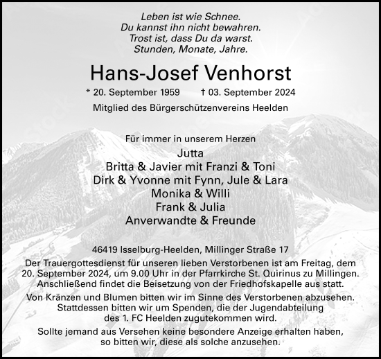 Traueranzeige von Hans-Josef Venhorst von Rheinische Post