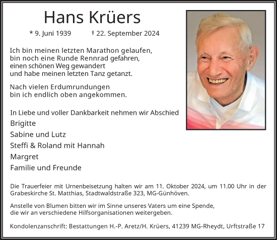Traueranzeige von Hans Krüers von Rheinische Post