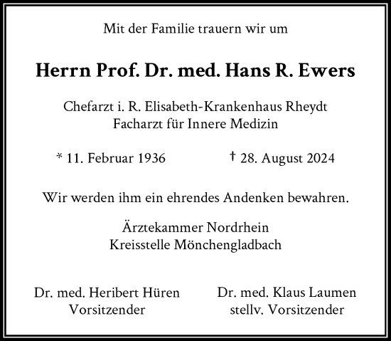 Traueranzeige von Hans R. Ewers von Rheinische Post