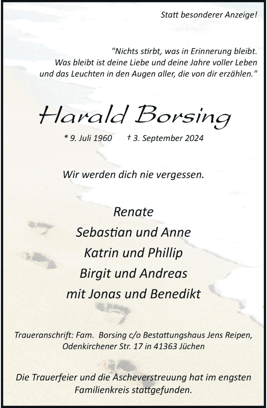 Traueranzeige von Harald Borsing von Rheinische Post