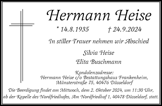 Traueranzeige von Hermann Heise von Rheinische Post