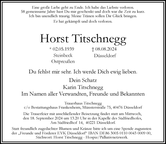 Traueranzeige von Horst Titschnegg von Rheinische Post