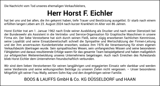 Traueranzeige von Horst F. Eichler von Rheinische Post