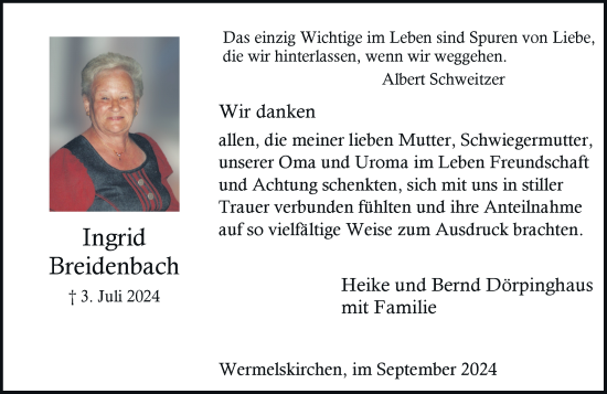 Traueranzeige von Ingrid Breidenbach von Rheinische Post