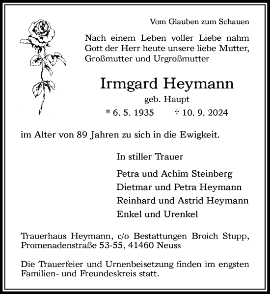 Traueranzeige von Irmgard Heymann von Rheinische Post