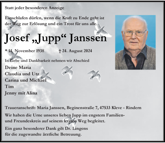 Traueranzeige von Josef Janssen von Rheinische Post