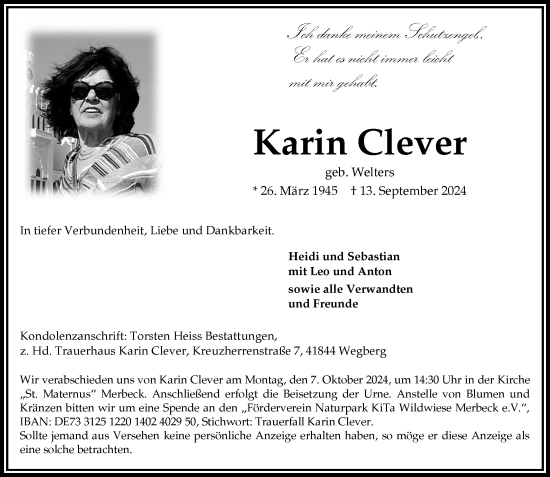 Traueranzeige von Karin Clever von Rheinische Post