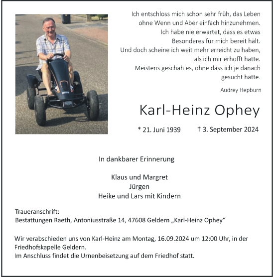 Traueranzeige von Karl-Heinz Ophey von Rheinische Post