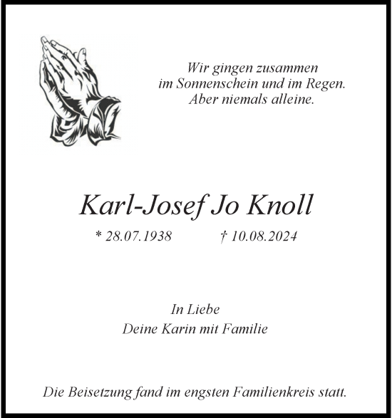 Traueranzeige von Karl-Josef Jo Knoll von Rheinische Post