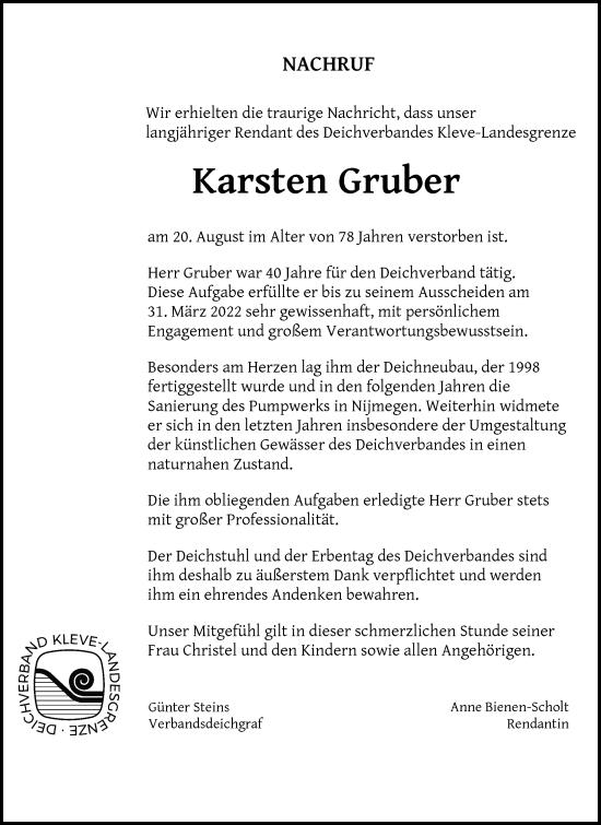 Traueranzeige von Karsten Gruber von Rheinische Post