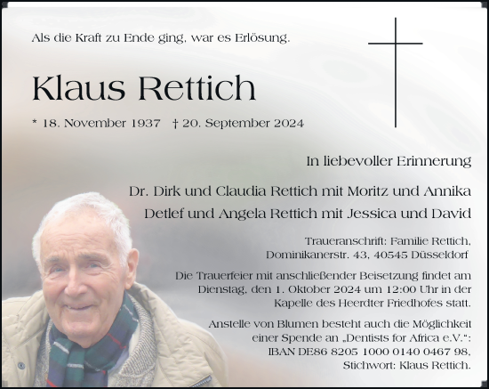 Traueranzeige von Klaus Rettich von Rheinische Post