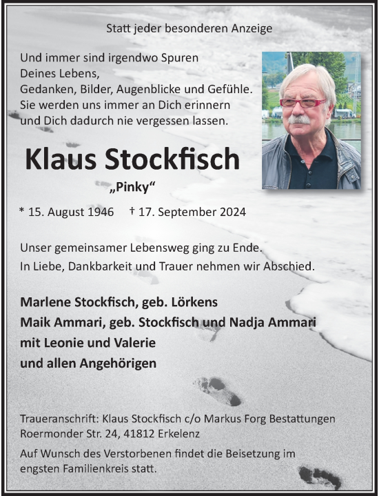 Traueranzeige von Klaus Stockfisch von Rheinische Post