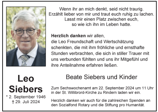 Traueranzeige von Leo Siebers von Rheinische Post