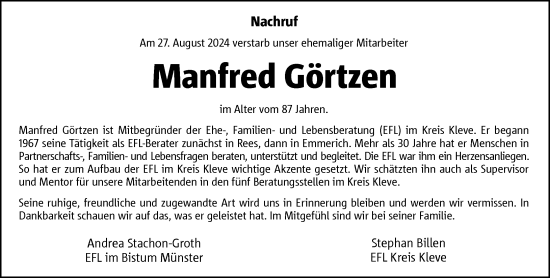 Traueranzeige von Manfred Görtzen von Rheinische Post