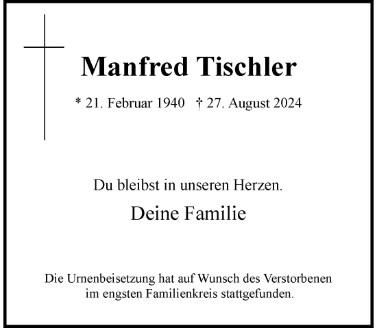 Traueranzeige von Manfred Tischler von Rheinische Post