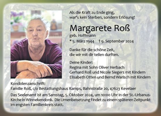 Traueranzeige von Margarete Roß von Rheinische Post