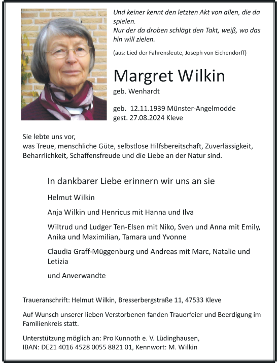 Traueranzeige von Margret Wilkin von Rheinische Post