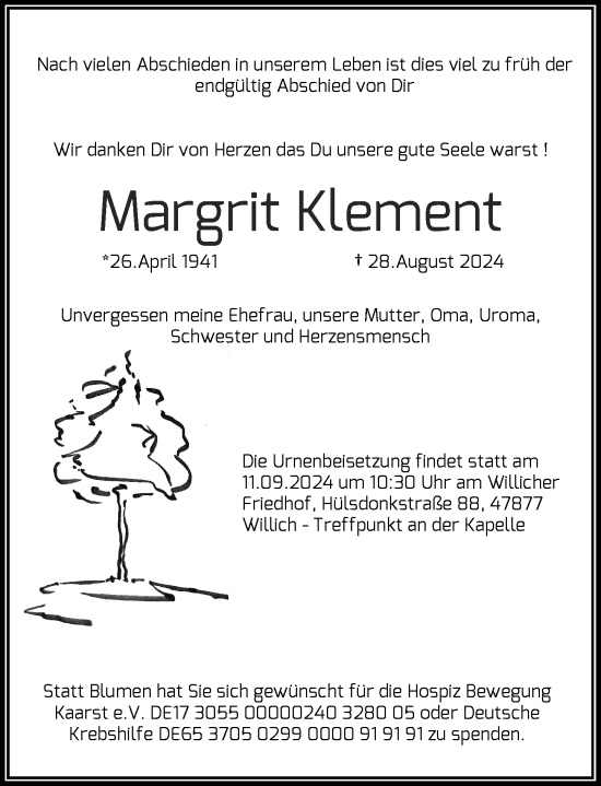 Traueranzeige von Margrit Klement von Rheinische Post