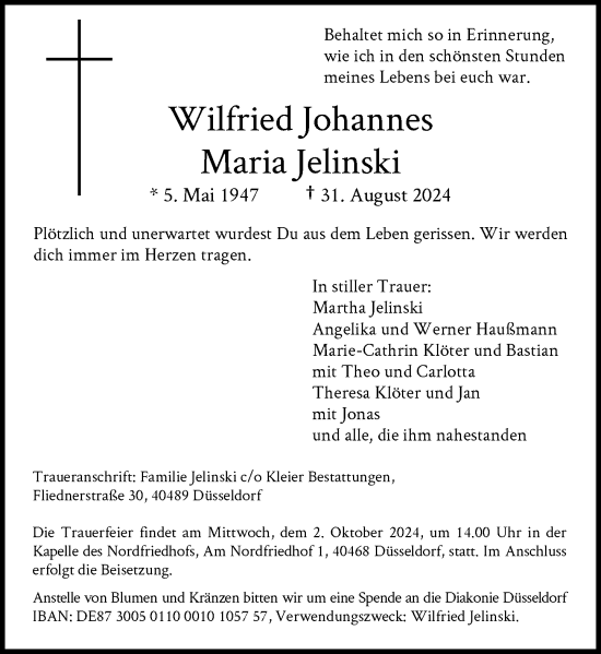 Traueranzeige von Maria Jelinski von Rheinische Post