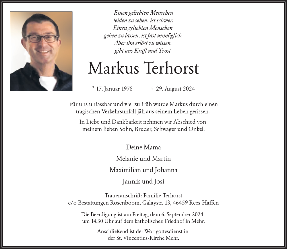  Traueranzeige für Markus Terhorst vom 04.09.2024 aus Rheinische Post