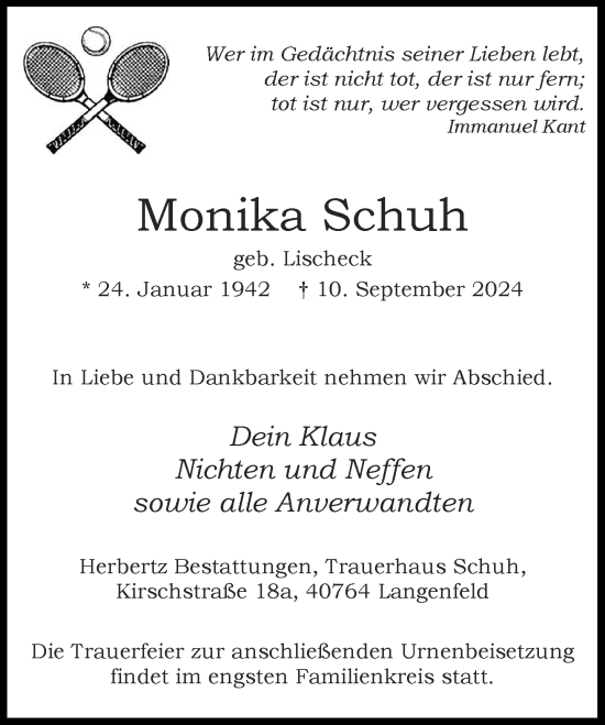 Traueranzeige von Monika Schuh von Rheinische Post