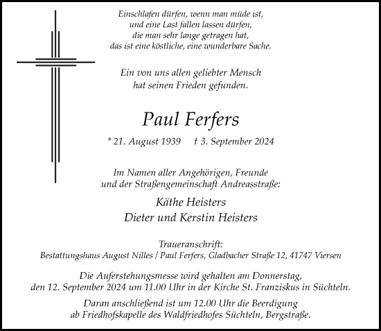 Traueranzeige von Paul Ferfers von Rheinische Post