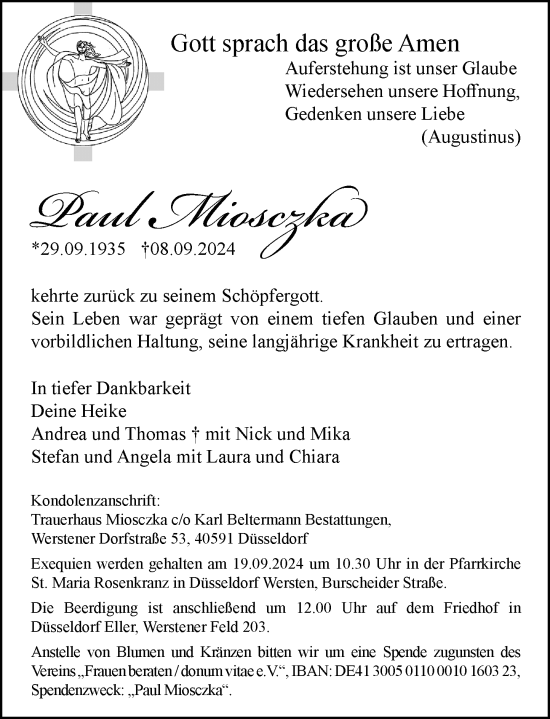 Traueranzeige von Paul Miosczka von Rheinische Post