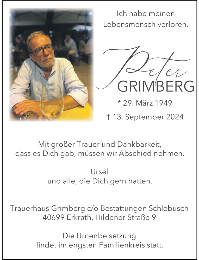  Traueranzeige für Peter Grimberg vom 21.09.2024 aus Rheinische Post